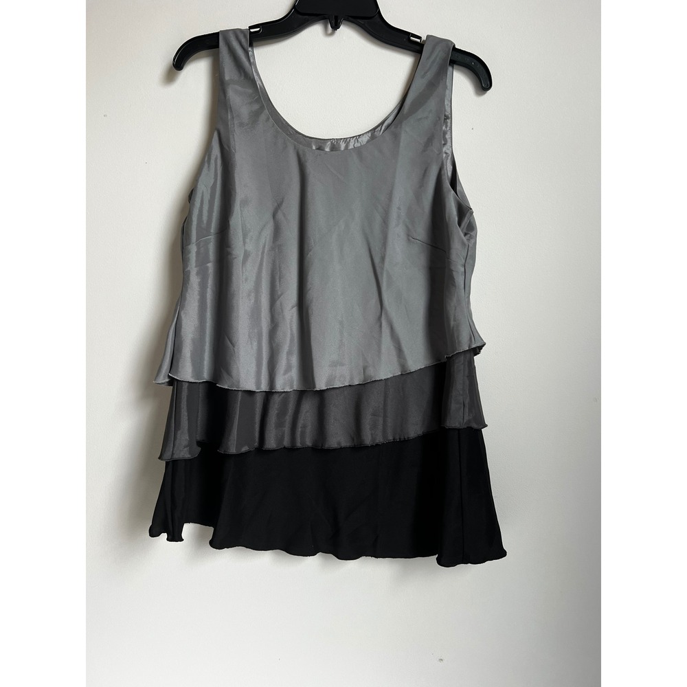 Kathleen Kirkwood Gray Black Layered Tank Top Sleeveless Blouse Size M
